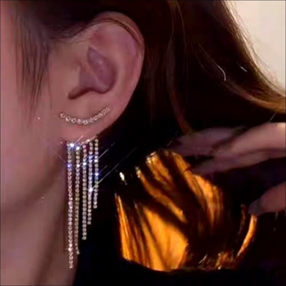 Silver Rhinestone Crystal Dangle Drop Earrings - … - image 5